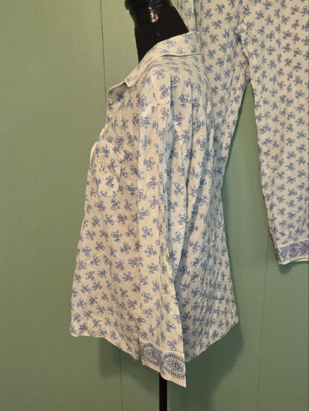 Lauren Ralph Lauren Black Label White And Blue Floral Pajama Set Size Large - Picture 4 of 8
